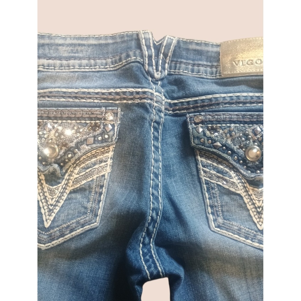 Vigoss The New York Bootcut Jeans Medium Wash Embellished Pockets Size 7/8 31x31